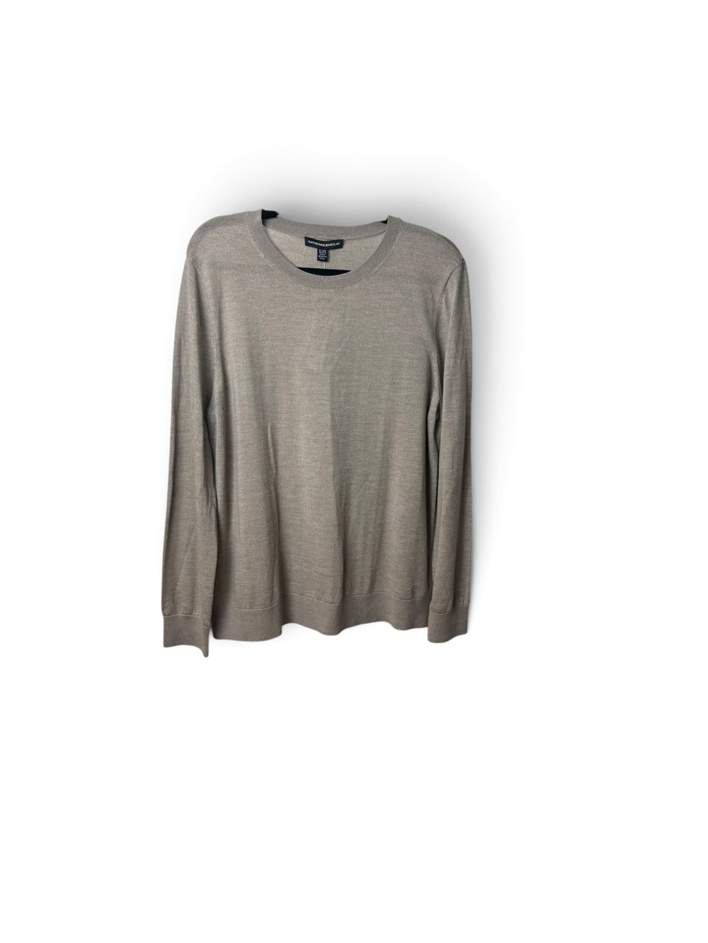 Katherine Barclay XL Mushroom 100% Merino Crewneck Sweater NWT Flaw